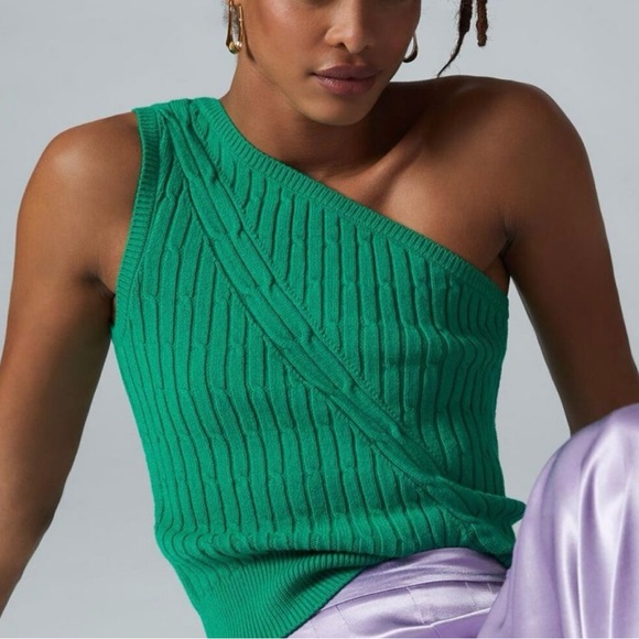 Maeve Tops - NWT Maeve Green One-Shoulder Knit Top